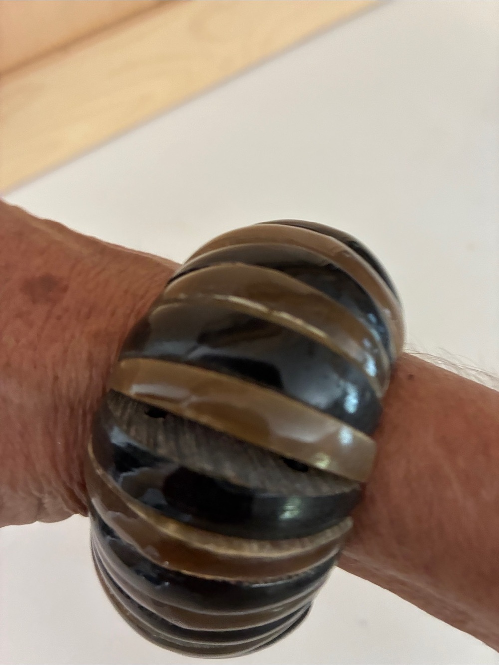 Chunky Black and Brown Striped horn Cuff Bracelet
